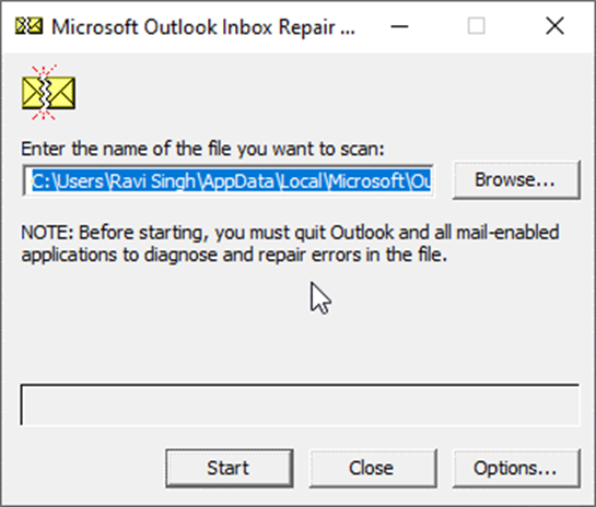 click the Browse button and select the PST file. You can find the file in the %localappdata%/Microsoft/Outlook folder